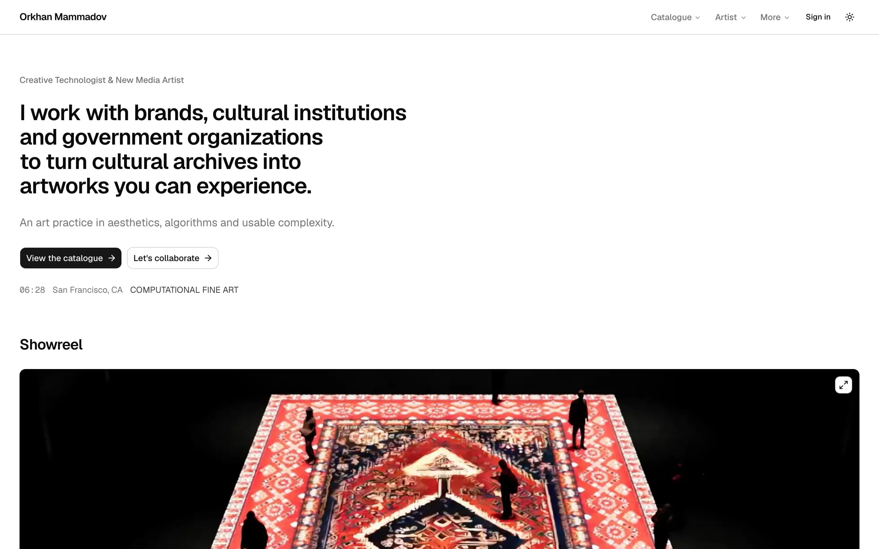 A catalogue home page, hosted on raisonne.work